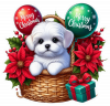 Perro Bichón Maltés En Cesta Y Feliz Navidad 03