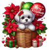 Perro Bichón Maltés En Cesta Y Feliz Navidad 04