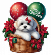 Perro Bichón Maltés En Cesta Y Feliz Navidad
