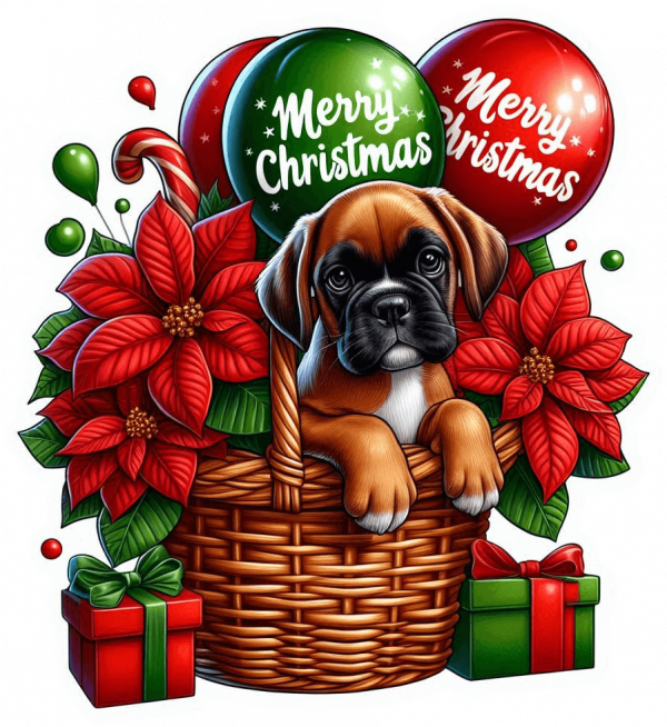 Perro Boxer En Cesta Y Feliz Navidad 04