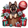 Perro Pastor Aleman En Cesta Y Feliz Navidad 02