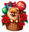Perro Pomerania En Cesta Y Feliz Navidad 04