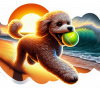 Poodle Jugando En Playa 02