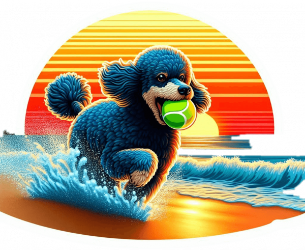 Poodle Jugando En Playa 03