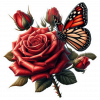 Rosa Roja Y Mariposa Monarca 07