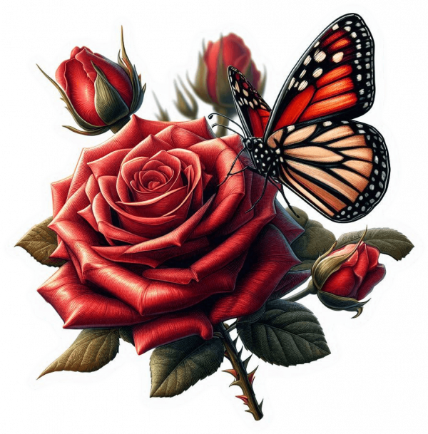 Rosa Roja Y Mariposa Monarca 07