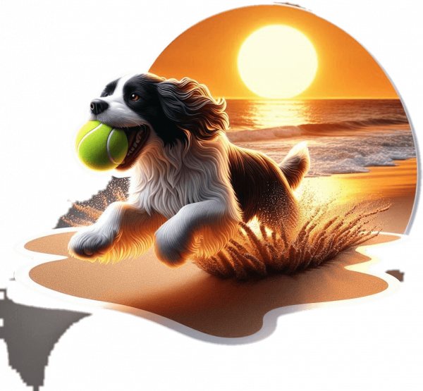 Spaniel Bretón Jugando En Playa 03