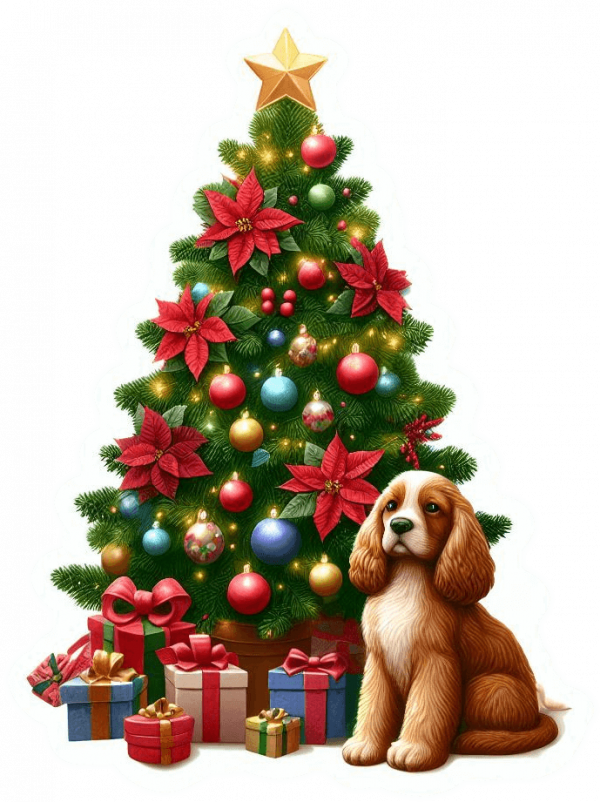 Cocker spaniel inglés y Arbolito de Navidad 01