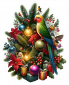 Periquito Cuello Anillado y Arbol de Navidad 02