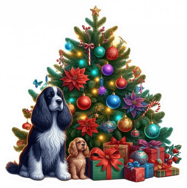 Cocker spaniel inglés y Arbolito de Navidad 02