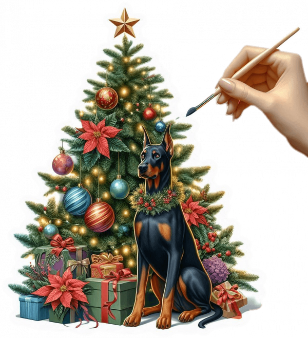 Doberman y Arbolito de Navidad 03