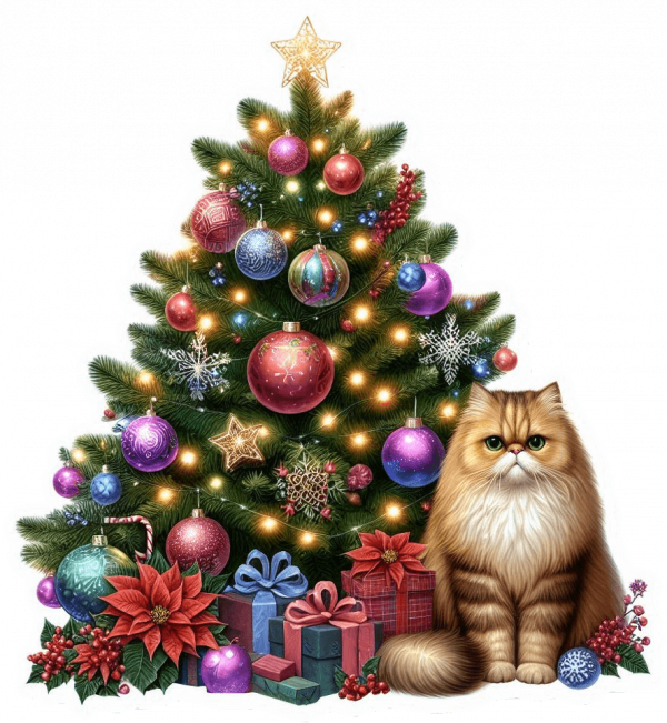 Gato persa y Arbolito de Navidad 01