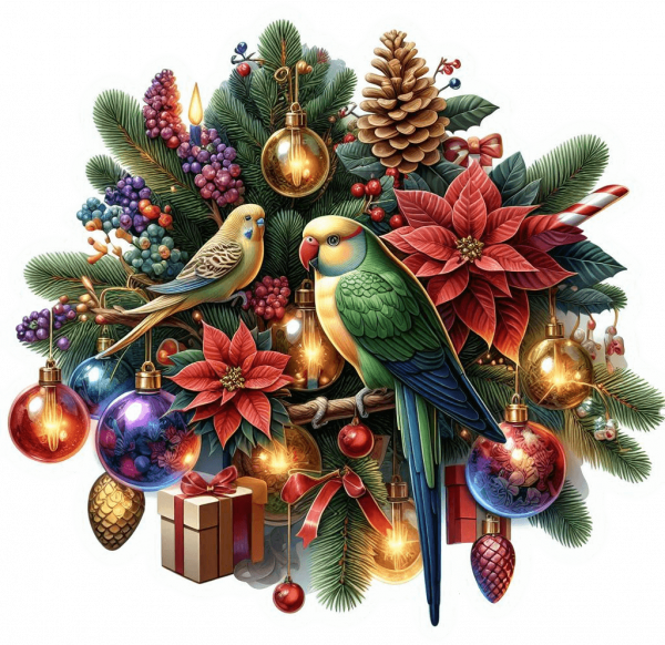 Periquito Cuello Anillado y Arbol de Navidad 03