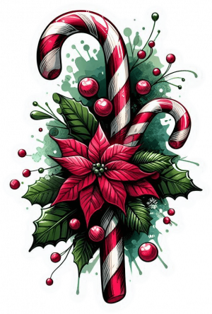 Bastones Y Poinsetias De Navidad