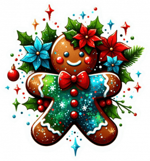 Hombre De Jengibre Y Poinsetias