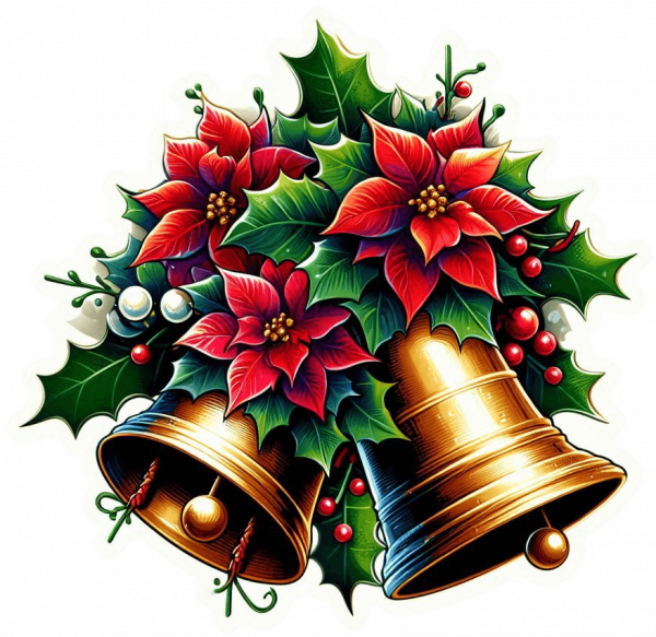 Campanas y Poinsetias de Navidad 01