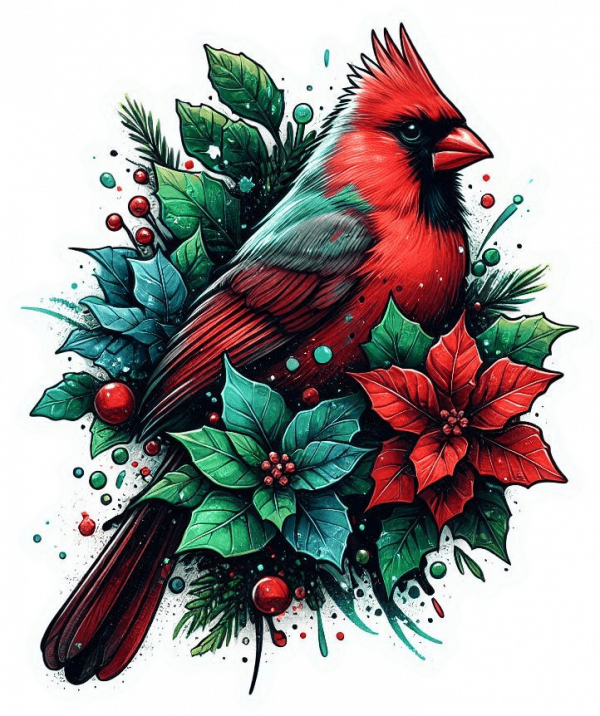 Cardenal de Navidad en Poinsettias 06