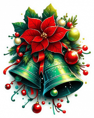 Campanas Y Poinsetias De Navidad