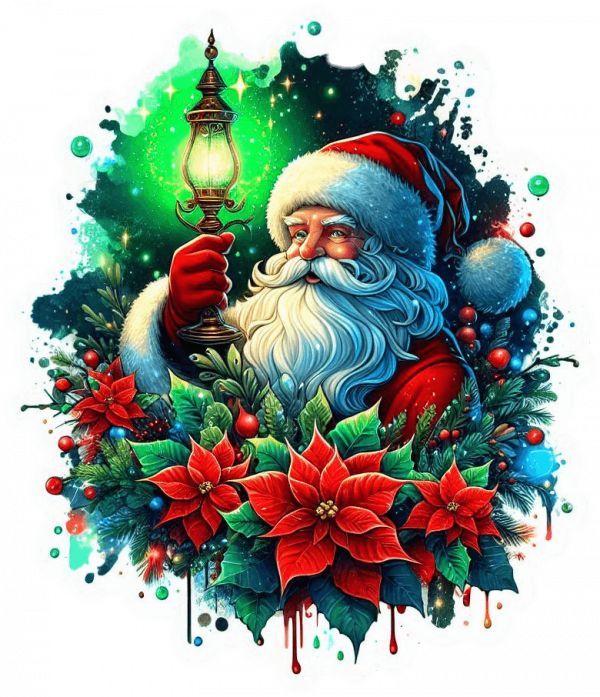 Santa Claus Y Poinsettias (Mata De Navidad)