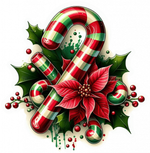 Bastones Y Poinsetias De Navidad