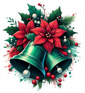 Campanas Y Poinsetias De Navidad