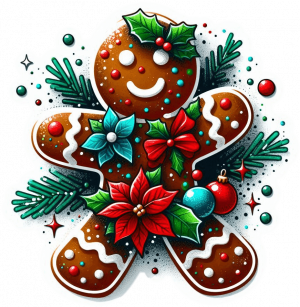 Hombre De Jengibre Y Poinsetias