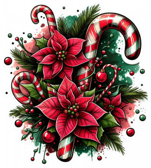 Bastones Y Poinsetias De Navidad