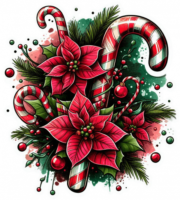 Bastones y Poinsetias de Navidad 01