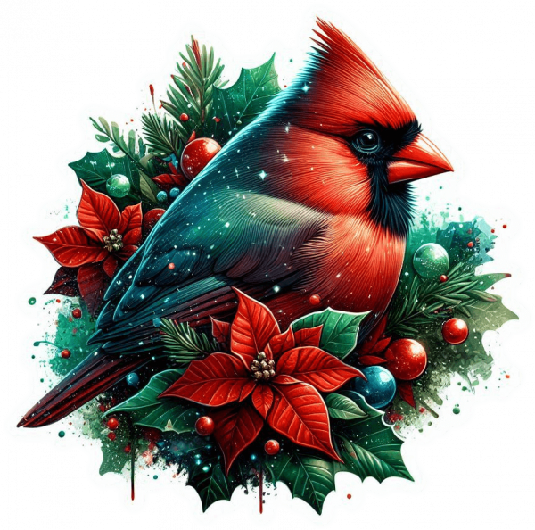 Cardenal de Navidad en Poinsettias 07