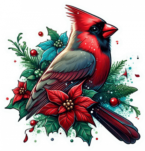 Cardenal de Navidad en Poinsettias 04