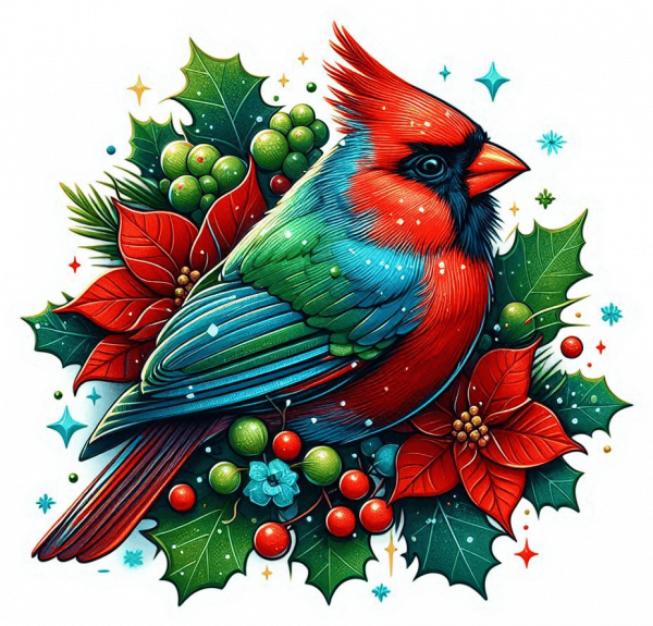 Cardenal de Navidad en Poinsettias 05