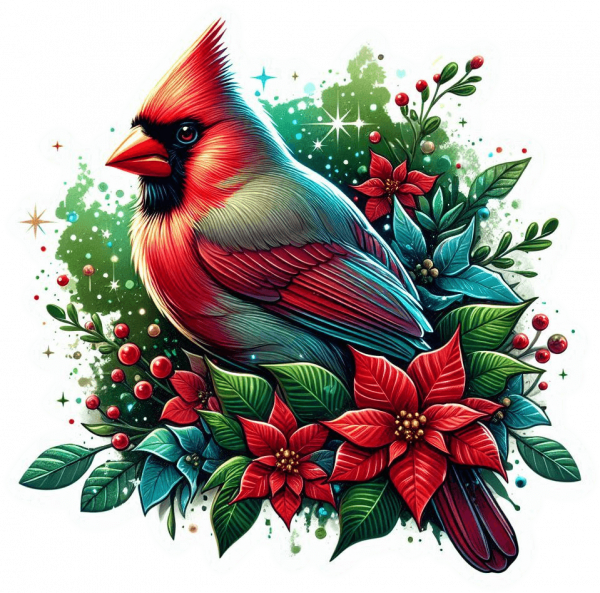 Cardenal de Navidad en Poinsettias 01