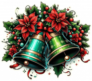 Campanas Y Poinsetias De Navidad