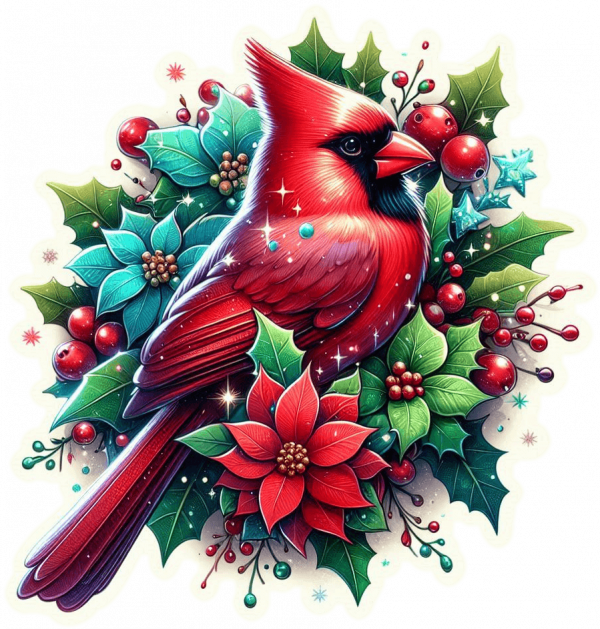 Cardenal de Navidad en Poinsettias 03