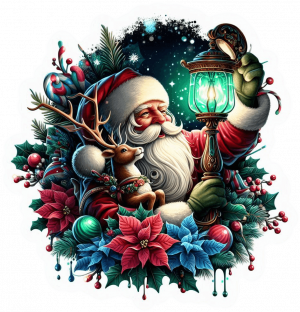 Santa Rudolf El Reno Y Poinsettias (Mata De Navidad)