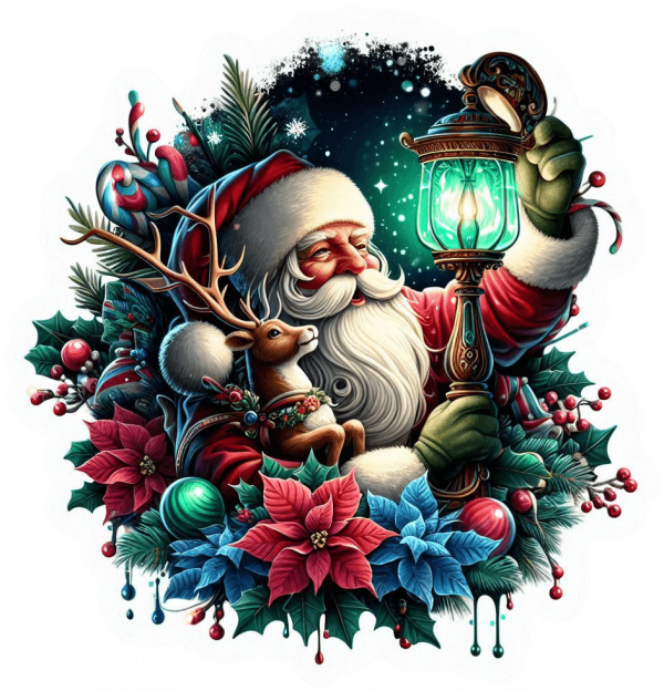 9934-Santa Rudolf y Poinsettias 03 Santa Rudolf El Reno Y Poinsettias (Mata De Navidad)