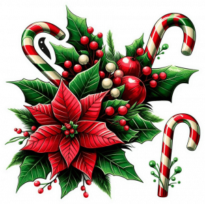 Bastones Y Poinsetias De Navidad