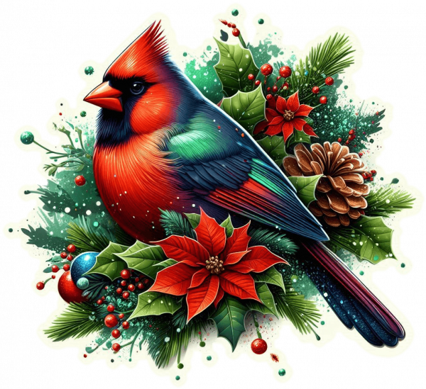 Cardenal de Navidad en Poinsettias 02