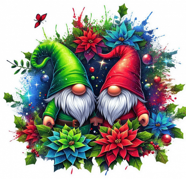 Gnomo y Poinsettias de Navidad 03