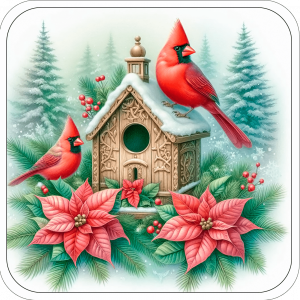Cardenales De Navidad En Casita