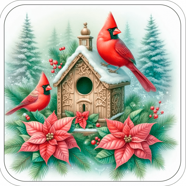 Cardenales De Navidad En Casita