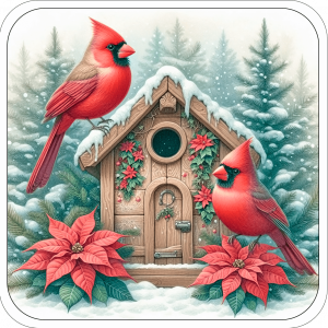 Cardenales De Navidad En Casita
