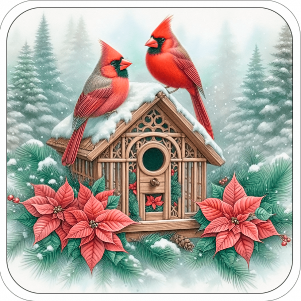 Cardenales De Navidad En Casita