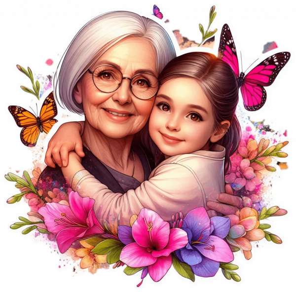 10742 Abuela y Nieta con Freesias y Mariposas 04-min Abuela y Nieta con Freesias y Mariposas