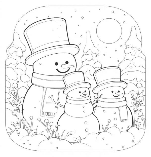 Muñecos de Nieve 26 Colorear