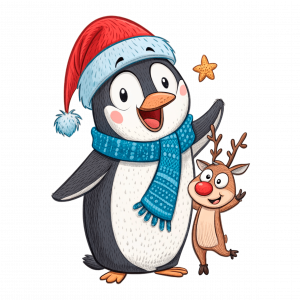 Pingüino De Navidad Y Rudolf El Reno