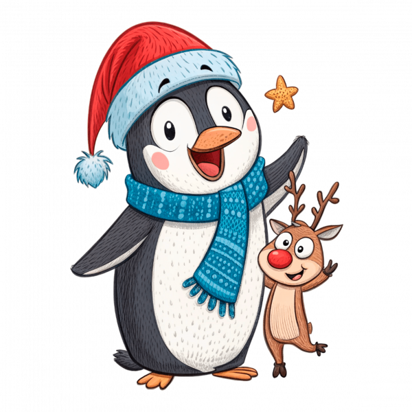 Pingüino De Navidad Y Rudolf El Reno