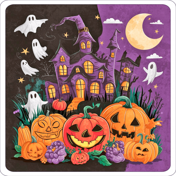 Noche Halloween De Fantasmas Y Calabazas