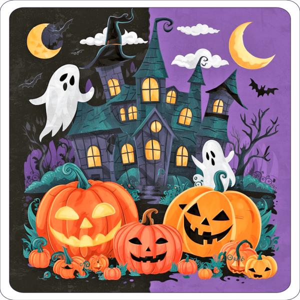 Noche Halloween De Fantasmas Y Calabazas