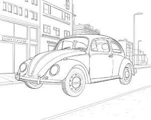 Volkswagen, Beetle (Oval Window), 1953, Verde Pastel. Colorear